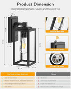 VIANIS Dusk to Dawn Outdoor Porch Lights Wall Mount, Modern Black Exterior Sconce Light for House, Waterproof Carriage Lamp, Anti-Rust Aluminium Wall Lantern with Tempered Seed Glass Shade for Garage