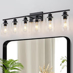 6 Light Bathroom Light Fixtures Black Vanity Light Over Mirror Modern Farmhouse Wall Lighting Sconces Wall Lamp for Bathroom, Bedroom, Living Room E26 Socket with Glass Shade