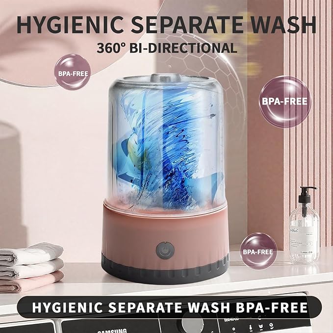 Underwear Washing Machine, BPA-free Portable Mini Washer for Socks, Baby Clothes, Cordless Small Laundry Cup for Travel, Dorm, Apartment, RV, Camp, Kids (Baby Pink)