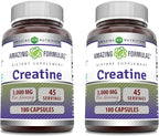 Amazing Formulas Creatine Monohydrate 3000 Mg Per Serving Capsules Supplement | Non-GMO | Gluten Free | Made in USA (2 Pack)