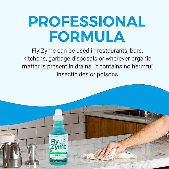 Kinzua Environmental Fly-Zyme, Highly Concentrated Enzyme Drain Cleaner for Pipes, Drain Gel for Fruit Flies, Organic Waste Degrader & Odor Neutralizer, 32 fl oz