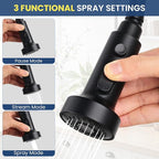 Wall Mount Kitchen Sink Faucet, 8 Inch Center Wall Mount Kitchen Faucets with 3-Function Pull Down Sprayer, Dual Handles Commercial Faucet for Kitchen Laundry Restaurant (Black)