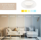 Builder Essential 5in 1,050 Lumens Round LED Recessed Light and Housing for Remodel or New Construction Regressed Trim 3-Power Modes 8W-10W-12W, 5-CCT 2700-3000-3500-4000-5000K in White (Pack of 6)