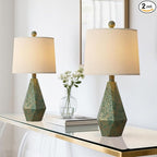 PoKat 20.25" Vintage Table Lamps Set of 2 for Night Stands, Modern Bedside Lamps for Bedroom Living Room, Farmhouse Bedroom Lamps for End Table, Suitable for Small Place, Retro Blue and Green
