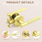 Gold Door Handles Interior No Lock 4 Pack, Round Passage Door Lever for Closet and Hall, Modern Knurled Reversible Door Knobs