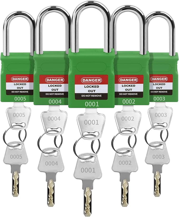 Lockout Tagout Locks - 5 Pack Green Loto Locks, Keyed Differ Padlock OSHA Compliant Lock Out Tag Out Lock, Safety Padlocks for Electrical Lockout Tag Out Kits