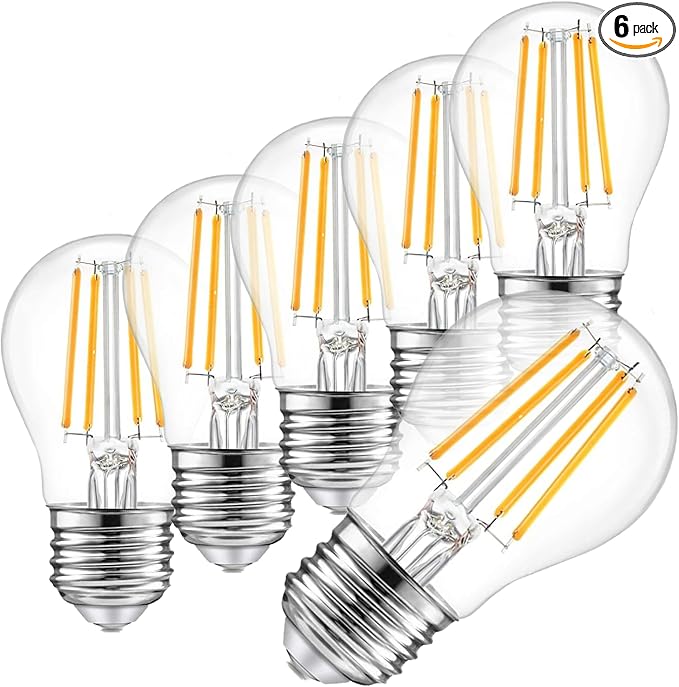 A15 LED Light Bulb 4W (40W Equivalent), 2700K Warm White, Dimmable Edison Filament, 400 Lumens, E26 Medium Base, Clear Glass – Ceiling Fan, Refrigerator/Appliance, Vanity & Chandelier (6-Pack)