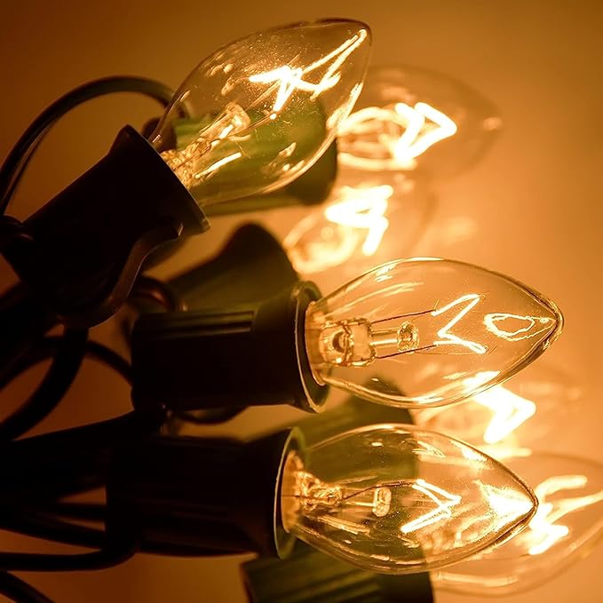 C7 Christmas Relacement Bulbs, 25 Pack Clear Light Bulbs for E12 Candelabra Base Outdoor/Indoor String Lights, 5 Watt