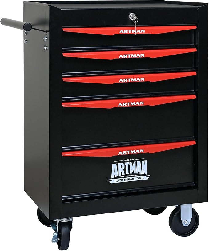 5-Drawer Steel Rolling Tool Cart with Wheels & Handle, Heavy-Duty Tool Chest Storage Cabinet for Garage and Workshop