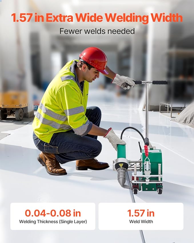 VEVOR Roofing Hot Air Welder, 3400W 220V High Power Plastic PVC TPO Welding Machine - 1.57in Welding Width, 0.04-0.08 in Thickness, 68 ℉-1202 ℉ Heat Roofing Welding Tool, for Waterproofing Advertising