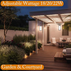 Modern Black Outdoor Wall Light Fixtures, 18/20/22W Porch Lights, IP65 Waterproof, 3-Color Temp Adjustable, Dawn to Dusk Exterior Sconces for House, Front Door, Rectangular Wall Mount