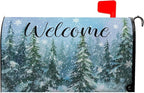 Winter Welcome Mailbox Covers Magnetic Oversized Forest Pine Tree Mailbox Cover Large Size 25.5x21 Inch Snowflakes Outdoor Letterbox Wraps for Garden Yard Winter Decor