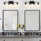 4 Light Black Bathroom Vanity Light Fixture Over Mirror Modern Farmhouse Wall Lighting Sconces Industrial Wall Lamp for Bathroom Bedroom Living Room E26 Socket with Glass Shade