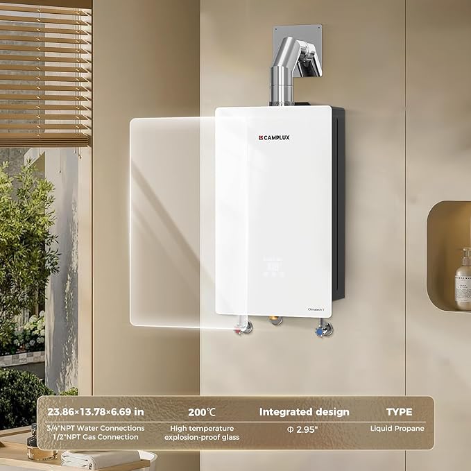 CAMPLUX Climatech 7 Tankless Water Heater Propane 4.22 GPM, 102000 BTU On Demand Instant Tankless Hot Propane Water Heater Indoor, LPG, White, CA422W