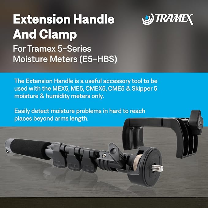 Tramex Extension Handle & Clamp for the 5-Series Moisture Encounters | Use with Our MEX5, ME5, CMEX5, CME5 & Skipper 5 Wood, Drywall, Concrete & Marine Meters Only | Adjustable Tool for Measurement