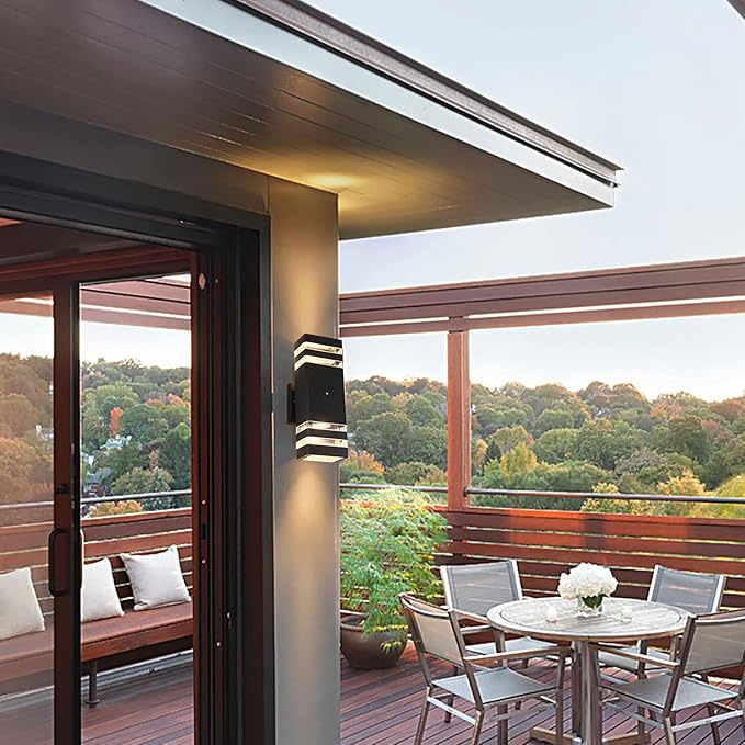 Dusk to Dawn Outdoor Lighting, LED Wall Sconce Sensor Waterproof Porch Lights 14W Black Exterior Up and Down Light Fixture for Porch Hallway Patio Garden Corridor