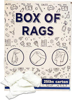 Recycled White T-Shirt Cleaning Rags (25 lbs. Box) – Shop Rags Bulk for Oil, Stain, Grease, Paint, and Auto Cleaning, Multipurpose White Cotton Rag