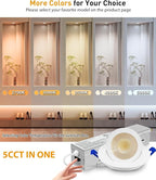 Adetu 2 Inch 5CCT Gimbal Led Recessed Lighting with Junction Box, 360°+90° Adjustable Recessed Can Lights, 2700K/3000K/3500K/4000K/5000K Selectable, 5W Eqv 50W, 550LM Brightness - ETL (White,12 Pack)