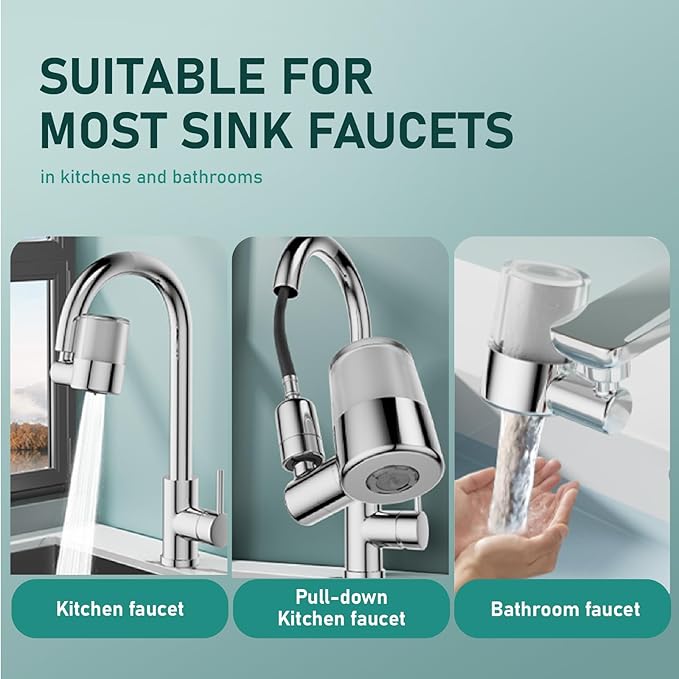 ATQ Water Filter for Sink Faucet with 3pcs Replacement Filters Reduce Chlorine, Lead, 720° Rotating, 2 Modes,Faucet Filter for Kitchen Sink, Pull Out Kitchen/Bathroom/RV Faucets (Aerator720)
