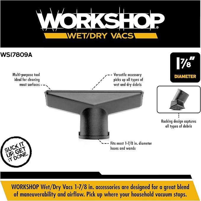 WORKSHOP Wet/Dry Vacs Shop Vacuum Accessories WS17809A Utility Nozzle Attachment for Wet Dry Vacuum Cleaners, Fits 1-7/8-inch Extension Wands and Hoses