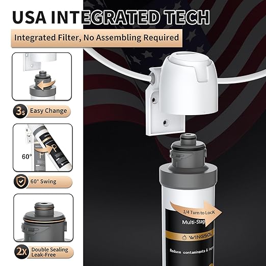 WINGSOL Under Sink Water Filter System with Faucet, Anti-Clogged Design, Reduces PFAS, Lead, Chlorine, Bad Taste, Sediment, NSF/ANSI 42&53, 8K Gallons, Easy Installation, Black Faucet