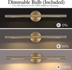 Gold Brass Hardwired Picture Light, 30" Knurled Dimmable Rotatable 360° Picture Lights for Wall, Vanity Light, Gallery Wall Light, Art Lighting, Picture Frame Light,Include Bulb