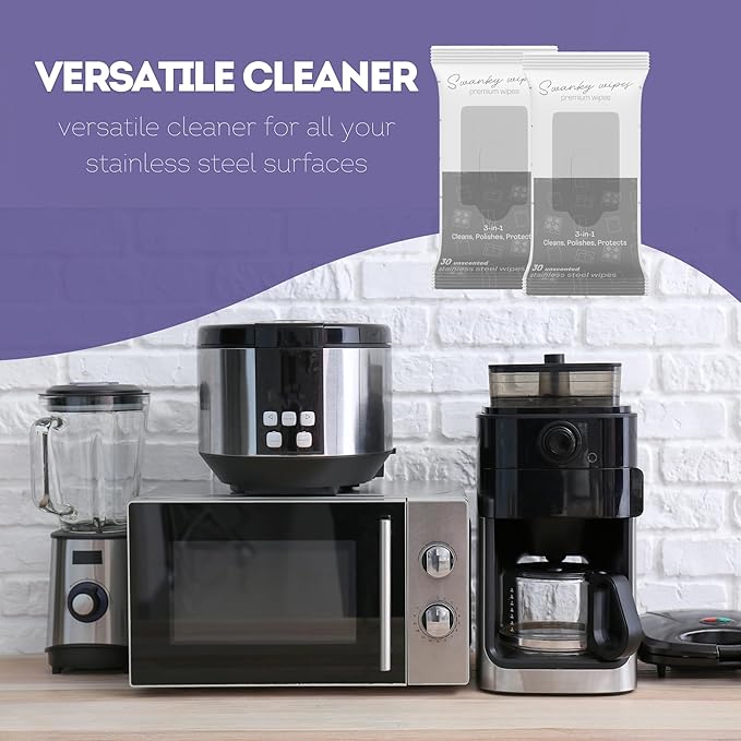 Swanky Stainless Steel Cleaner Wipes - Grime & Grease Remover Kitchen Cleaning Supplies - Clean & Shine, For Stove Top, Refrigerator, Sink, Oven, & Household Appliances - Soft Wipes, 90 Count