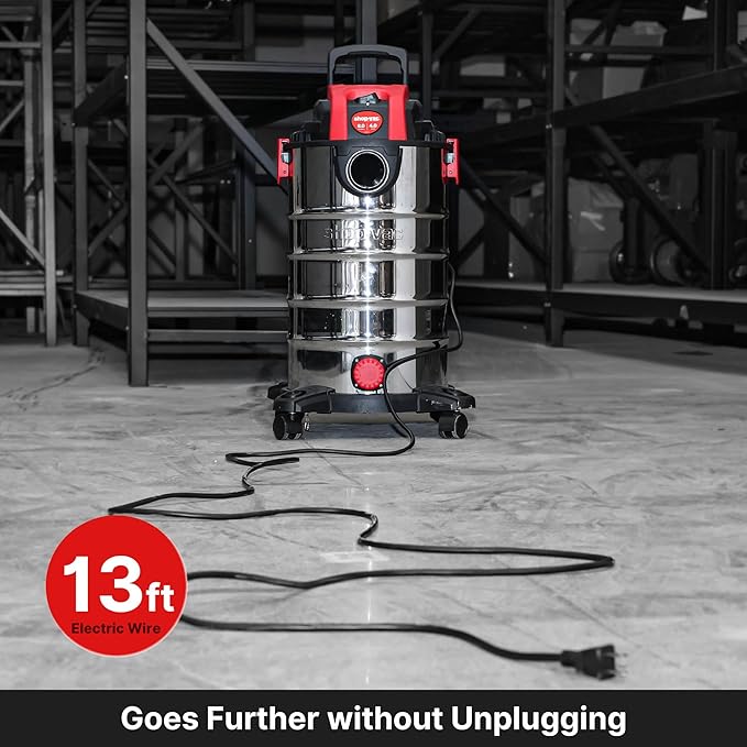 Shop-Vac 8 Gallon 4.0 HP Wet/Dry Vacuum with Blower Function, Stainless Steel Tank, Portable Shop Vacuum with Wheels, Includes Filters, Hose & Accessories, Ideal for Garage and Workshop