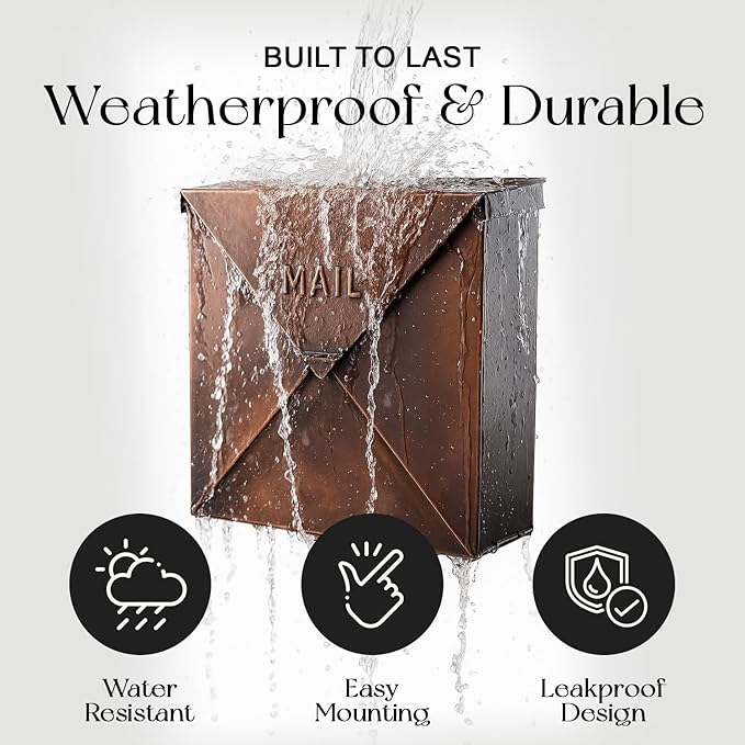 NACH Mailboxes for Outside Wall Mount, 10 x 10 x 4 inch Antique Copper Mail Boxes for House Outside, Waterproof Mailboxes for Outside - Chicago Style Mail Box