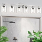 Modern Brushed Nickel 6 Light 38 inch Vanity Lights for Bathroom with Clear Glass, Vanity Light for Mirror Kitchen Living Room Hallway Cabinet Porch