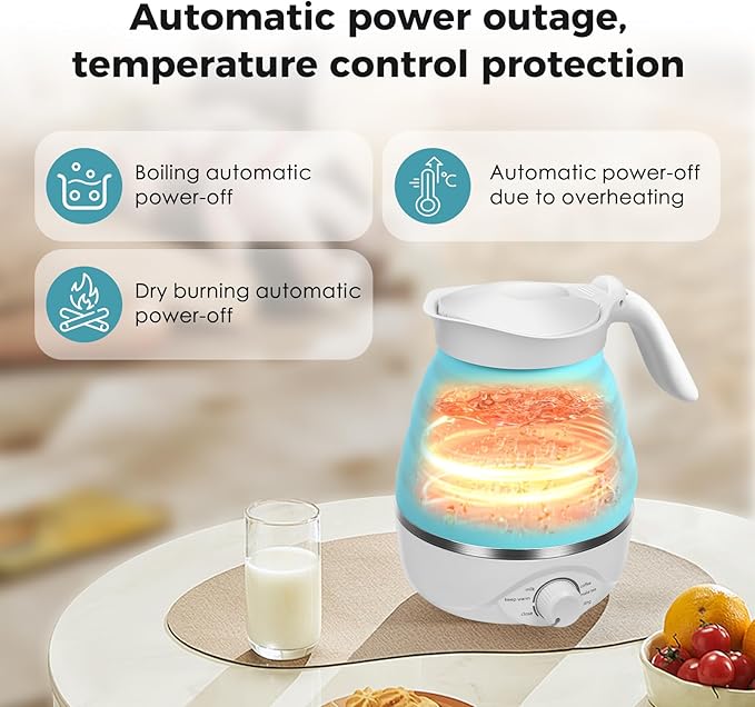 Travel Foldable Electric Kettle, 110V Collapsible Travel Kettle Electric Food Grade Silicone Portable Foldable Electric Kettles 850W Fast Boiling Water 700ml Kettle Electric Portable (Blue)