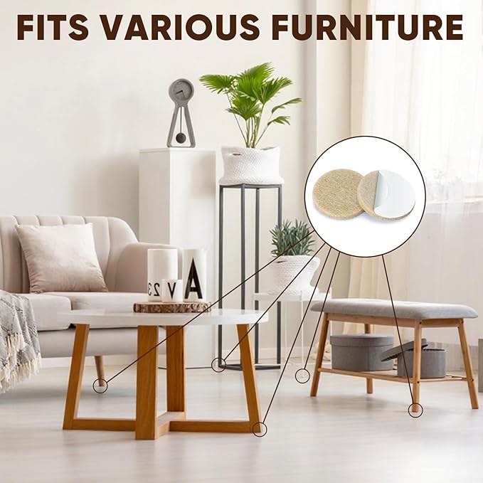 BALEINE 141PCS Felt Furniture Pads, Multi-Size Felt Pads for Chair Legs, Tables, Beds, Scratch-Reducing Floor Protectors for Hardwood Floors, Tile, Vinyl, and Laminate (141PCS, Beige)