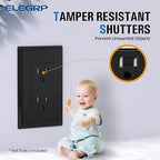 ELEGRP Decorator Wall Receptacle Outlet, Tamper Resistant 15A 125V Standard Electrical Wall Outlet, Residential Grade, Self-grounding, with Screwless Wall Plate, UL (10 Pack, Glossy Black)