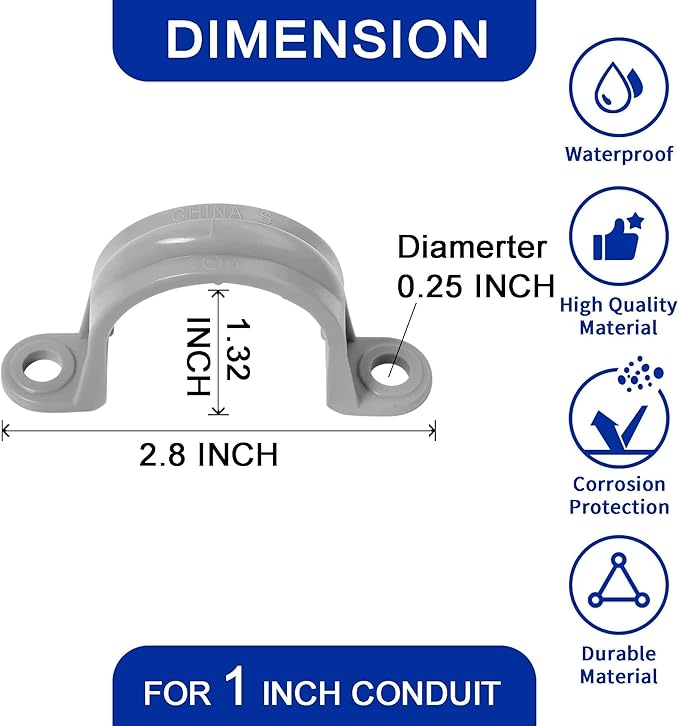 (1" Conduit Parts 30 Pack) Yariwiz 1 Inch PVC Electrical Conduit Fitting Plastic Liquid Tight Conduit Connector Kit, 10 Pack of Conduit 90 Degree Elbows and 10 Pack of Conduit Straps