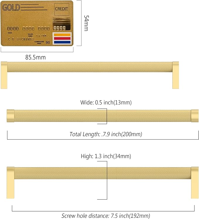 Amerdeco 10 Pack Brushed Gold Cabinet Pulls 7.5 Inch Hole Centers Kitchen Cabinet Handles Hardware Kitchen Handles for Cabinets Handles ZH0064