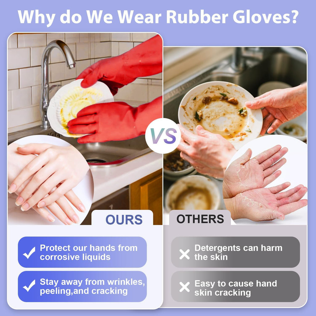 4 Pairs Rubber dishwashing gloves, Kitchen gloves for washing dishes, Household cleaning gloves Reusable Medium Blue+Pink+Yellow+Red