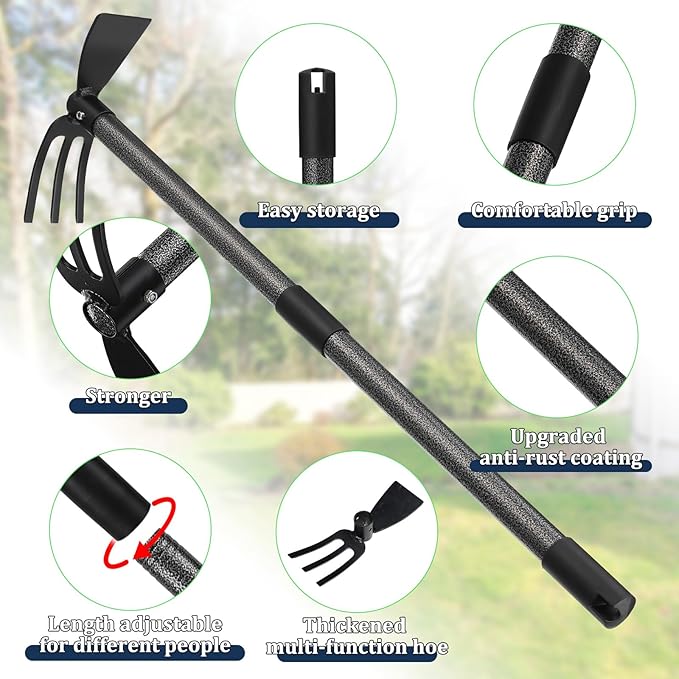 Multi-Purpose Garden Hoe Tool – Heavy Duty Adjustable (16"-30") with Ergonomic Handle, Anti-Rust Coated Steel, for Weeding, Digging, Cultivating – Lawn, Farm, Outdoor Use