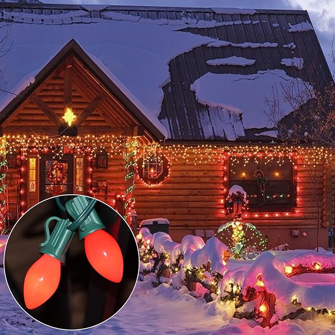SUNSGNE C7 Red Christmas Replacement Night Light Bulbs, 5 Watt E12 Candelabra Base Bulbs - Great for Small Night Lights, Decorative Lights, Christmas Outdoor String Lights, Pack of 25
