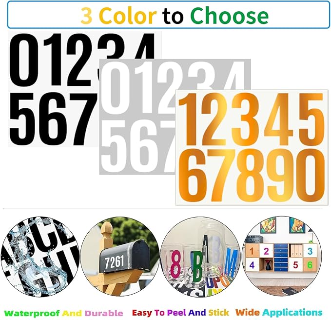 10 Sheets Vinyl House Numbers - 3 inch Waterproof Mailbox Numbers, Self-Adhesive Stickers for Mailbox, Cars, Boats, Windows, Door and Apartments(White, 3 inch)