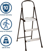 COSCO Lightweight Three-Step Folding Step Stool for Home Use - Large Platform, One-Hand Release, Non-Marring Leg Tips, Aluminum and Steel Frame