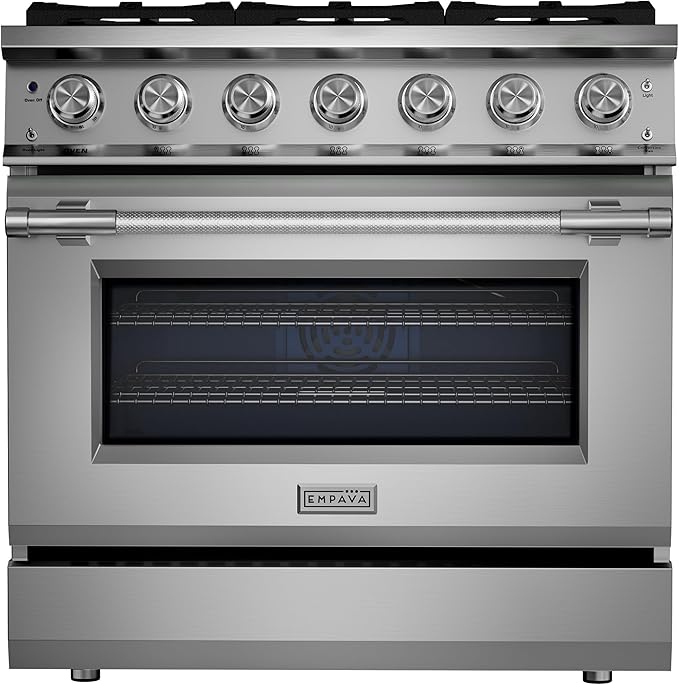 Empava 36 Inch Pro Gas Range with True Convection Oven, 6 Sealed Burners (4x25K + 2x18K BTU), Premium Porcelain Cooktop (Easy to Clean), Stainless Steel Construction, LP Kit Included, ETL Certified