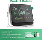13-in-1 Air Quality Monitor Indoor with Beep Alarm, 6AQI Air Quality Detector with PM1.0 | PM2.5 | PM10 | Temp | CO2 | Formaldehyde | HUM Tester for Home Office Plant (Cool Black)