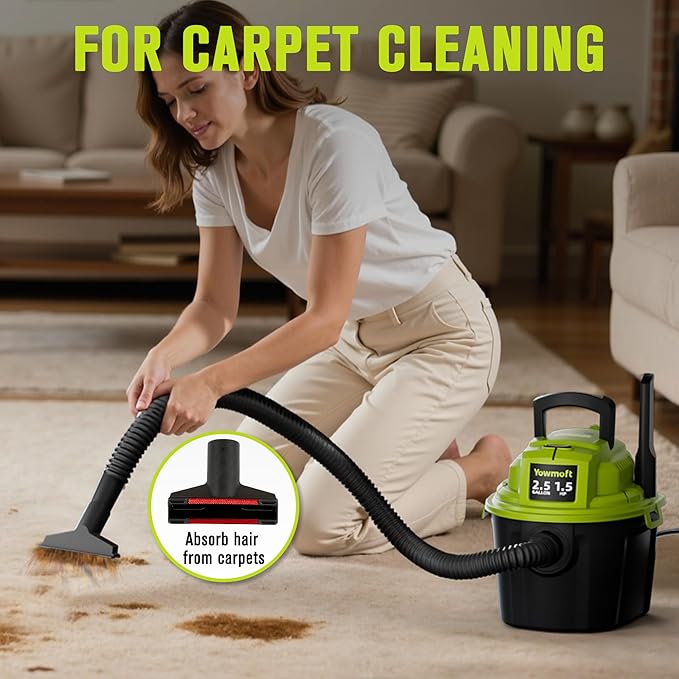 2.5 Gallon Small Shop Vac, 1.5 Peak HP Mini Shop Vac with Blowing Function, 15Ft of Cleaning Reach, 3 in 1 Shop Vacuum Wet and Dry for Floor/Car/Garage