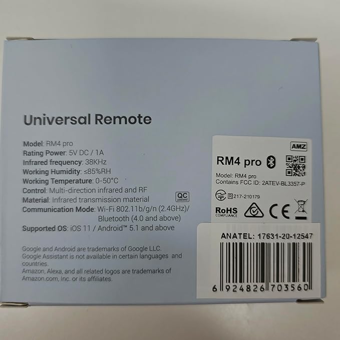 BroadLink RM4 pro IR and RF Universal Remote, All in One Hub Code Learning Wi-Fi Remote Control for TV Air Conditioner STB Audio, Curtain Motor, Works with Alexa, Google Home, IFTTT