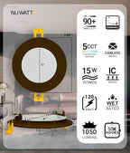 NUWATT 12 Pack 6 Inch Ultra-Thin Bronze LED Recessed Lighting, 5CCT 2700K/3000K/3500K/4000K/5000K Selectable, High Brightness 1050 Lumens, Dimmable Canless Slim Wafer Light, IC Rated, Metal J-Box, ETL