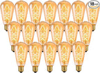OMED LED Edison Light Bulb 18 Pack, Dimmable Vintage Style Amber Glass Criss-Cross Filament LED Bulbs, 60 Watt Equivalent 2700K Soft White Edison Bulb, 600 Lumens 6W Medium Base E26 ST64 Light Bulb