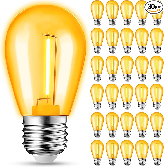 30-Pack Orange String Light Bulbs, S14 LED Replacement Bulbs for Outdoor String Lights, Patio Light Bulbs, 1W E26 Base for Christmas Halloween,Holiday Lighting,Home Decor