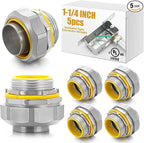 Gisafai 5 Pcs Liquid Tight Connector Straight Insulated Zinc Die Cast Metal Tight Electrical Conduit Fittings for 1-1/4 Inch Flexible and Type B Flexible