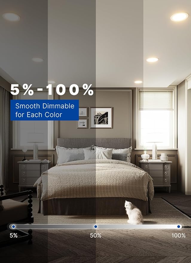 12 Pack 6 Inch LED Recessed Ceiling Light| 5CCT Dimmable 2700K-5000K| RA90 1050LM 12W 120V| Ultra-Thin High Brightness Canless Wafer Downlight with Junction Box| IC ETL FCC Certification