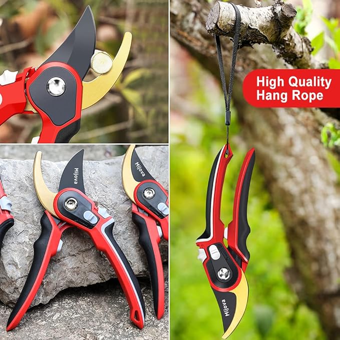 Garden Pruners, Heavy Duty Garden Clippers, Pruning Shears with Adjustable Thumb Lock, Hand Gardening Tools Pruners, High Carbon Steel Sharp Gardening Scissors